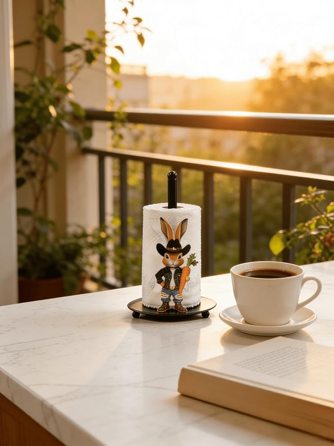 Bunny Paper Towel Holder Countertop, Freestanding Paper Roll Holder,Easy One-Hand Tear Kitchen Paper Towel Stand with Weighted Base,Cute Animal Home Decor for Kitchen and Bathroom Countertop(1 Pack)