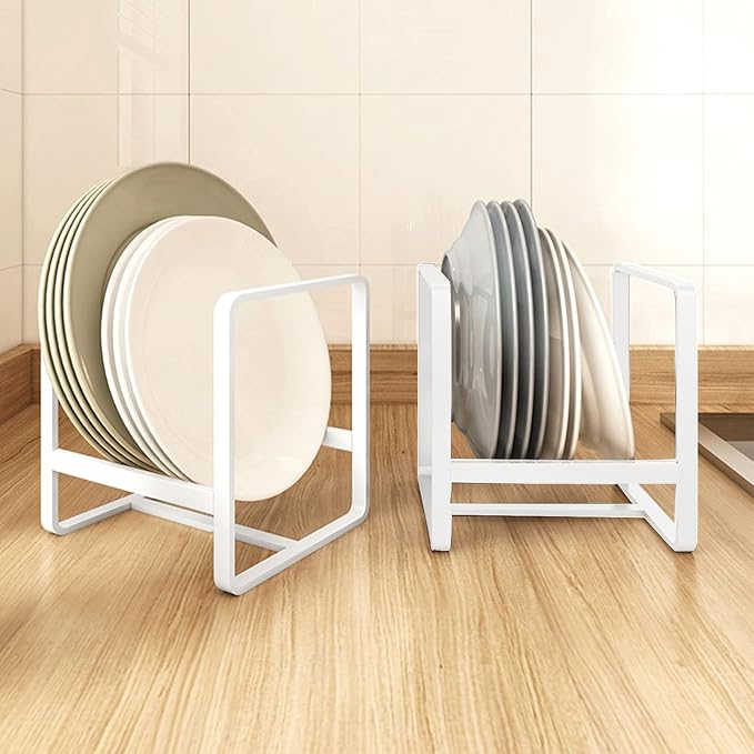 ZOOFOX 3 Pack Plate Holder Organizer, Upright Metal Dish Storage Stand, Dying Display Rack for Kitchen Cabinet, Counter and Cupboard (Small and Large, White)