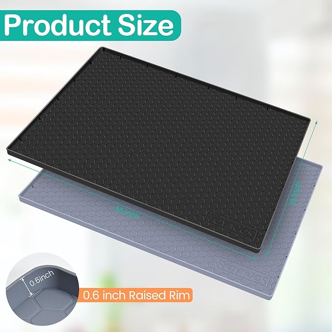 FORWOS Waterproof Under Sink Mat 34" x 19", Silicone Cabinet Liner, Rubber Protector for Kitchen and Bathroom, Keeps Cabinets Clean, Dry, and Organized (Black)