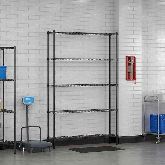 Commercial NSF Listed Black Epoxy Stationary Wire Shelving Kit 12" x 54" x 86", with 5 Shelves Perfect for Warehouse, Walk-in Refrigerator, Freezer, Grocery Store, Restaurant, Dishroom