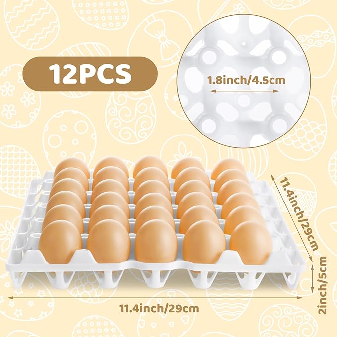 ZUQIAN 12 Pack Plastic Egg Tray Egg Crates, Stackable Egg Cartons Flats Each Holds 30 Eggs, Bulk Egg Trays for Home Chicken Farmers to Packing, Storage, Shipping Eggs - White
