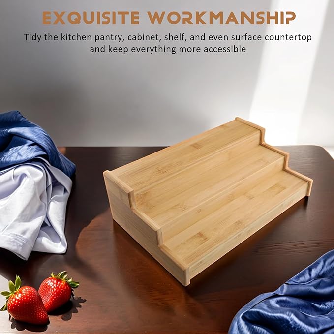 3-Tier Non-Expandable Bamboo Spice Rack Step Shelf Cabinet Organizer
