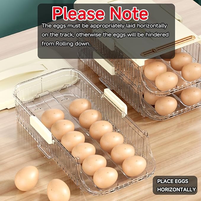 Egg Holder for Fridge Automatic Rolling, Egg Storager Container Organizer Dispenser for Refrigerator Stackable Removable Inner Tray, Egg Accessories (Clear, 1 Row-1 Tier)