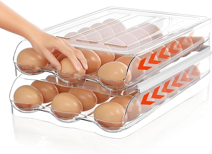 36 Eggs Holder for Fridge - Automatic 2 Tier Egg Organizer for Space-Saving and Fresh Storage - BPA Free