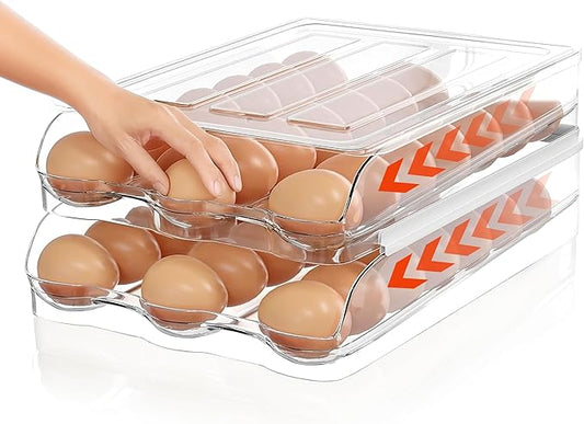 36 Eggs Holder for Fridge - Automatic 2 Tier Egg Organizer for Space-Saving and Fresh Storage - BPA Free