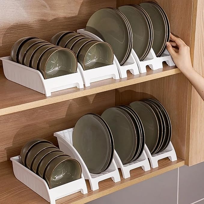 3PCS Dinner Plate Holder,Plastic Kitchen Cabinet Organizer for Dishes Vertical Dishes Storage Rack for Kitchen Countertop(White),3 sizes