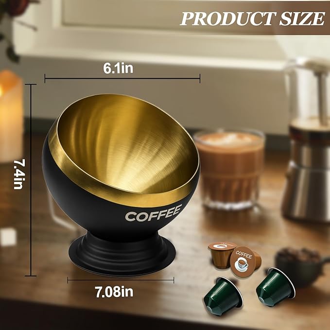 Coffee Pod Holder - Large Capacity Black & Gold Metal Coffee Pod Storage, Capsule Storage Organizer, Coffee Bar Accessories for Kitchen Counter Office Desktop (Black+Gold-7.1in/18cm)