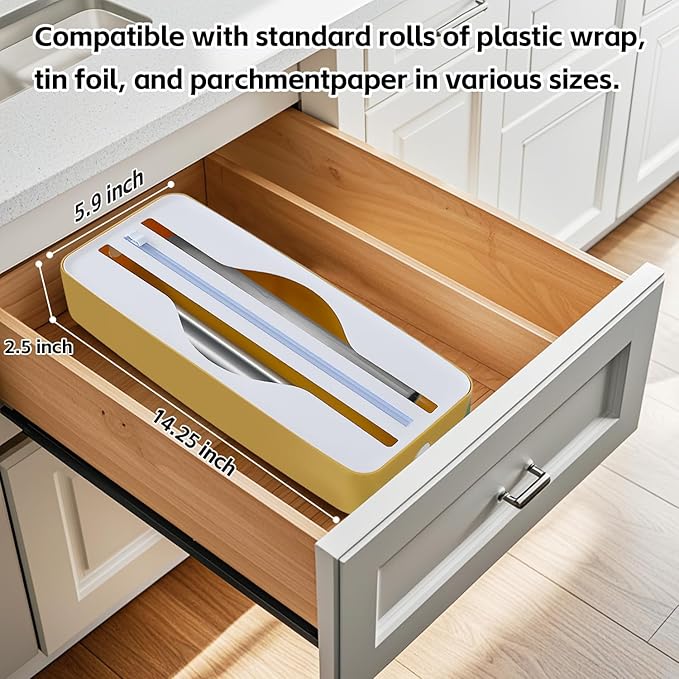 Dual-Slot Multifunctional Kitchen Cutter | For Cling Film, Aluminum Foil, and Parchment Paper Storage & Cutting | Easily Cut Two Materials at Once (Black(suckers))