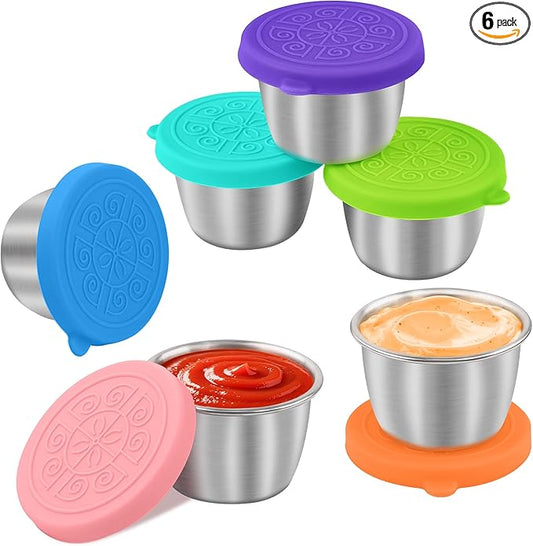 6x2.7 oz Salad Dressing Container to Go, Leakproof Reusable Stainless Steel small container with lid,Sauce Containers for Lunch box,Picnics,Travel,Office and Meal Prep