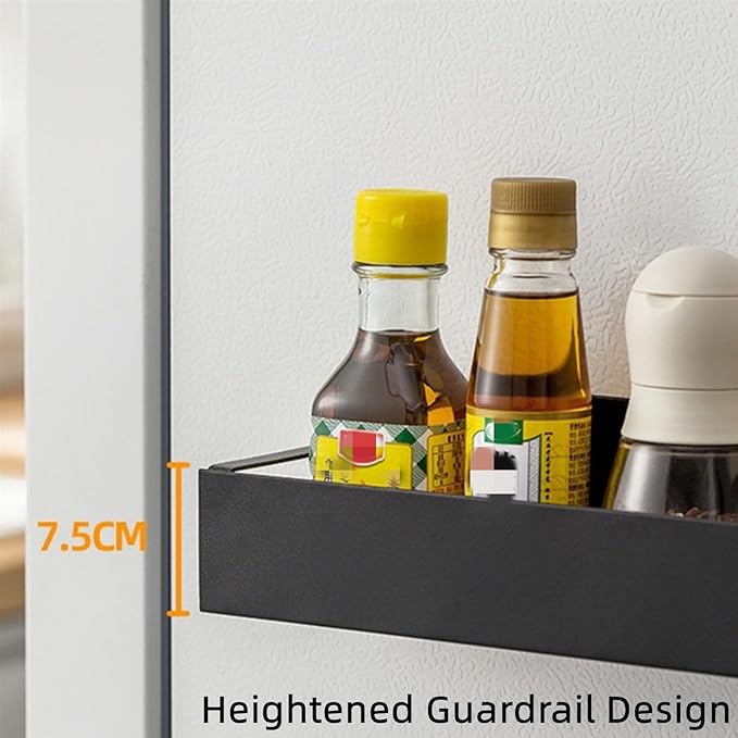 Punch Free Magnetic Storage Rack Organize Space-Saving Kitchen Organizer, Magnetic Storage Rack for Refrigerator, Metal Magnetic Spice Storage Rack Organizer with Hooks (Small)