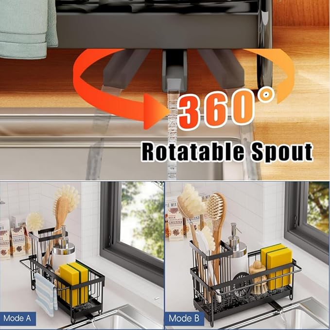 Sponge Holder for Kitchen Sink - Sink Caddy with Self Drain Tray, Stainless Steel Kitchen Sink Organizer for Dishcloth Soap Dispenser Storage