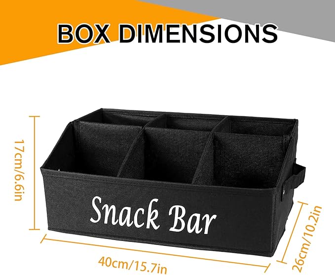 Snack Organizer for Countertop, Large Snack Bar Station with Handles, 6 Compartment Snack Bar Organizer for Pantry, Cabinet, Kitchen, Candy, Chips