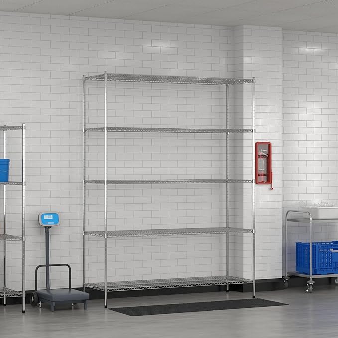 Commercial NSF Listed Chrome Stationary Wire Shelving Kit 24" x 72" x 96", with 5 Shelves Perfect for Warehouse, Walk-in Refrigerator, Freezer, Grocery Store, Restaurant, Dishroom