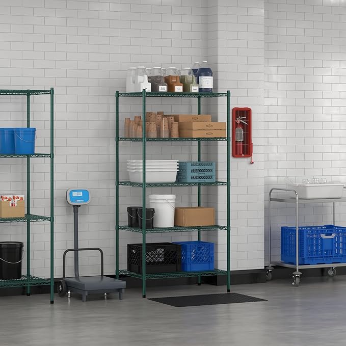 Commercial NSF Listed Green Epoxy Stationary Wire Shelving Kit 24" x 36" x 74", with 5 Shelves Perfect for Warehouse, Walk-in Refrigerator, Freezer, Grocery Store, Restaurant, Dishroom