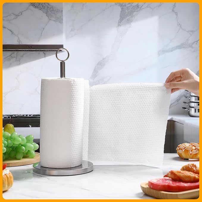 LemonRoad 6 Pcs Paper Towels Holder Countertop Bulk Stainless Steel Weighted Base Vertical Paper Towels Stand Holder for Kitchen Bathroom Essentials, Silver