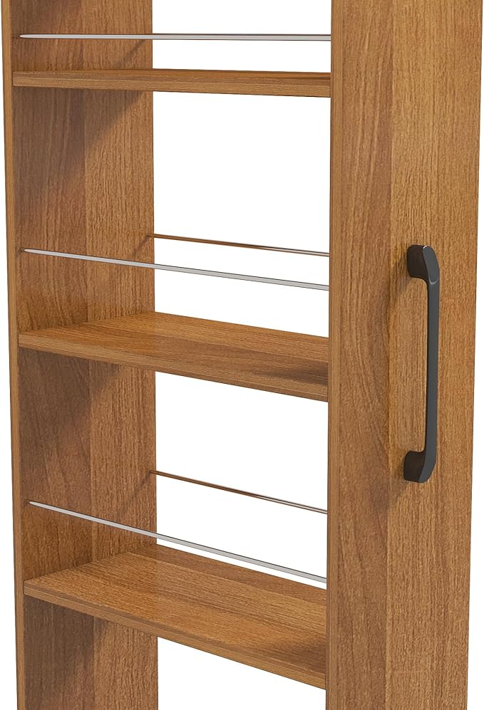 KEIKI 7 Tier Pull-Out Kitchen Pantry Storage Cabinet, Multi-Tier Single-Sided Open Shelf, Spice Rack Next to Fridge, Wood Hutch Food Pantries Cupboard for Coffee Bar, Dining Room, Narrow Spaces