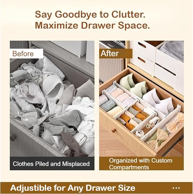Adjustable Drawer Dividers 3-Pack Expandable Organizers with Non-Slip Pads for Kitchen Bathroom Dresser Vanity Desk Office Easy Install (White,Small(11.1-17.3 in))