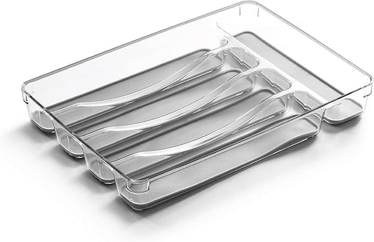 BINO 5-Slot Silverware Organizer for Drawer | Plastic Utensil Kitchen Drawers Tray Organization w/Grip Lining (Light Grey)
