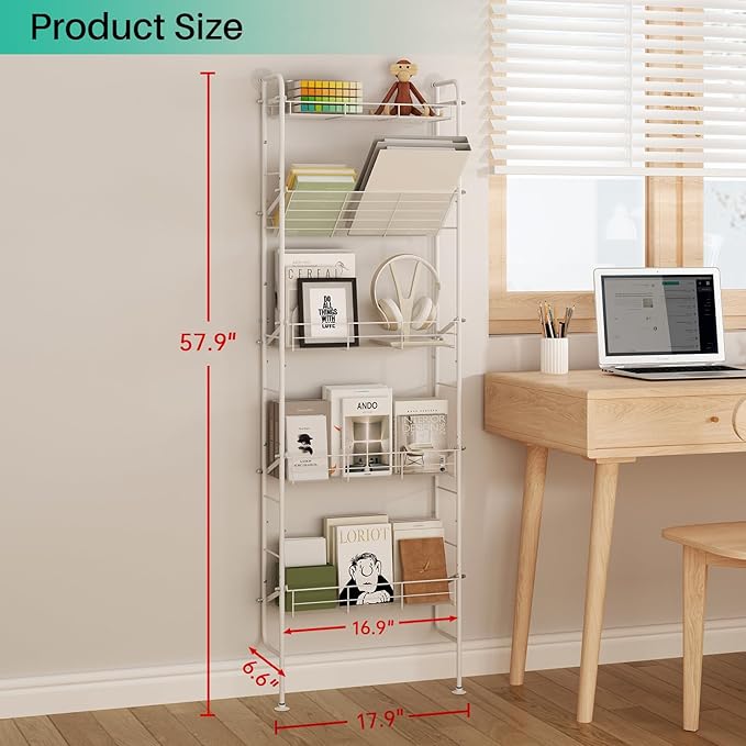 bukfen Narrow Spice Organizers, Slim Behind The Door Organizers,5-Tier Narrow Bathroom Shelf,Slim Corner Shelf,Space-Saving Multi Functional Storage,Spice Racks