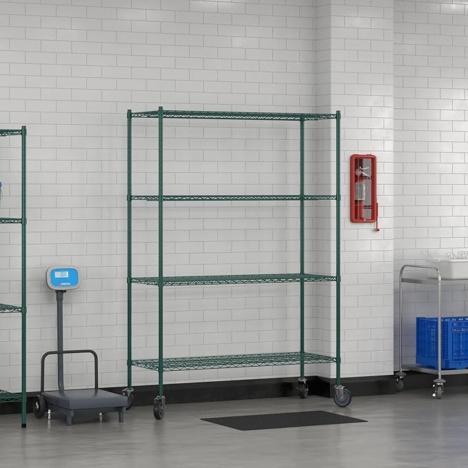 Commercial NSF Listed Green Epoxy Mobile Wire Shelving Kit 21" x 54" x 80", with 4 Shelves Perfect for Warehouse, Walk-in Refrigerator, Freezer, Grocery Store, Restaurant, Dishroom