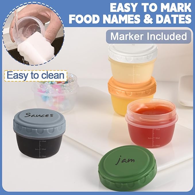 6pcs 2 oz Salad Dressing Container, Reusable Condiment Containers Sauce Cups with Leak-proof Lids, Small Plastic Food Storage Dip Containers for Lunches, Freezer, Microwave & Dishwasher Safe