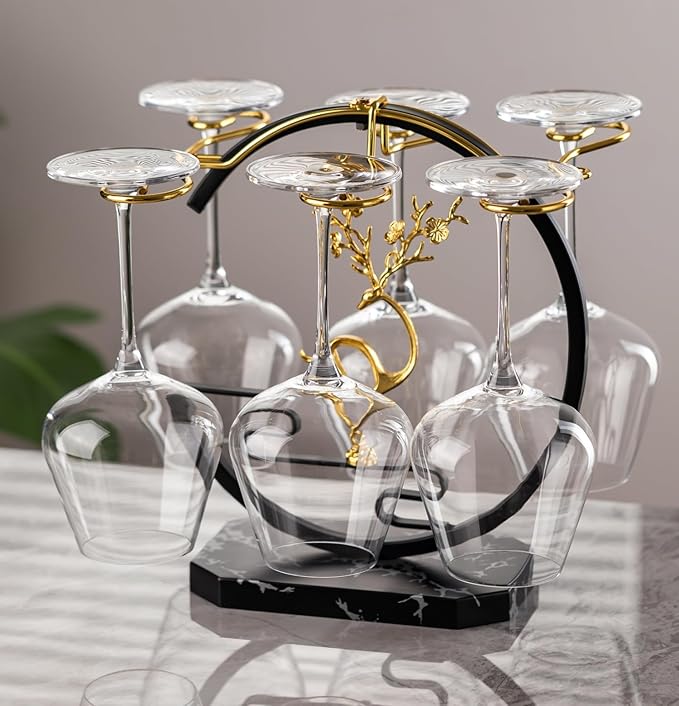 Homya Wine Rack - Under Cabinet Goblet Wine Bottle Holder Glass Storage Rack Metal Storage Rack for Easy Access and Storage of Wine Glasses Fortune Deer Edition 6 Glasses，High-end Wine Rack