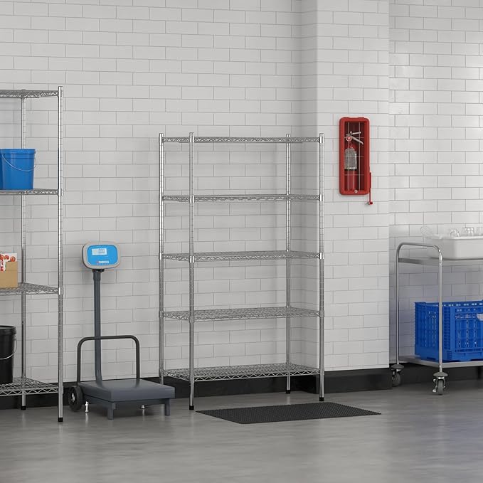 Commercial NSF Listed Chrome Stationary Wire Shelving Kit 18" x 36" x 64", with 5 Shelves Perfect for Warehouse, Walk-in Refrigerator, Freezer, Grocery Store, Restaurant, Dishroom