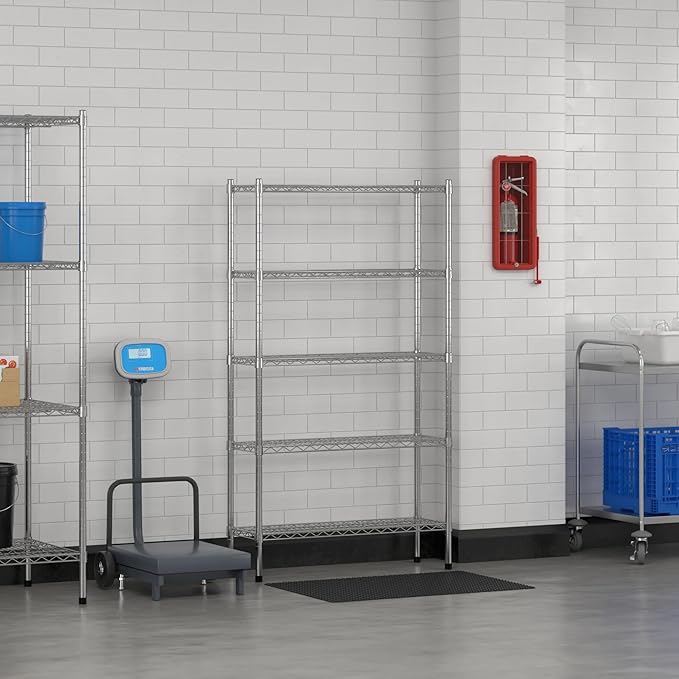 Commercial NSF Listed Chrome Stationary Wire Shelving Kit 12" x 36" x 64", with 5 Shelves Perfect for Warehouse, Walk-in Refrigerator, Freezer, Grocery Store, Restaurant, Dishroom