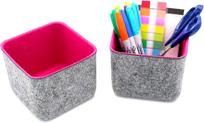 Welaxy Storage bins Set Office Drawer Organizers for School Dorm Home Kitchen bathroom bedroom Closet Cabinet Desk organize boxes Junk Organizing 2-Pack (Rose Red)