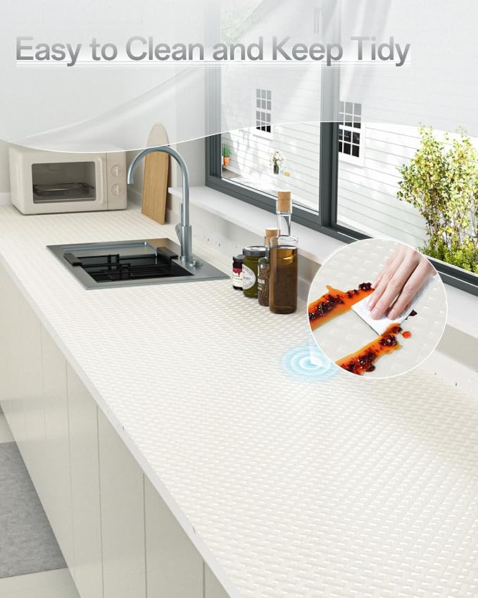 Shelf and Drawer Liner for Kitchen Cabinet, Non-Adhesive 24in x 120in Waterproof Contact Paper Refrigerator Liners Thickened Durable EVA Material Non Slip Mat for Dresser Cupboard Pantry Protector