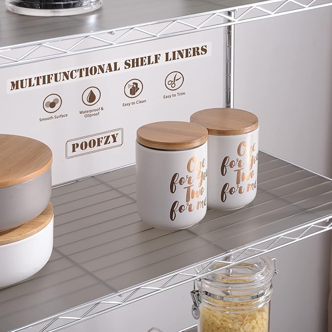 Poofzy Wire Shelf Liner 14" X 36", Non-Adhesive Plastic Shelf Liners for Wire Shelving, Waterproof Protector Mats (4PK, Gray)