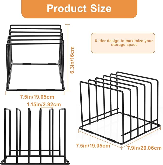 2-Pack Steel Cutting Board Organizer, Bakeware Organizer Rack, 5-Slot Baking Sheet Organizer Rack for Kitchen Storage, for Cutting Boards, Cookie Sheets, and Baking Pans, 8.7" x 7.4" x 6.3"