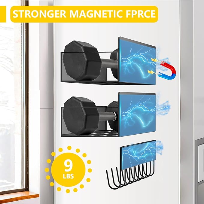 SMRCAD Magnetic Spice Rack for Refrigerator Seasoning Organizer for Spice Fridge Shelf storage Magnetic Shelf with Hook for Oven (4pack1hook-Black)