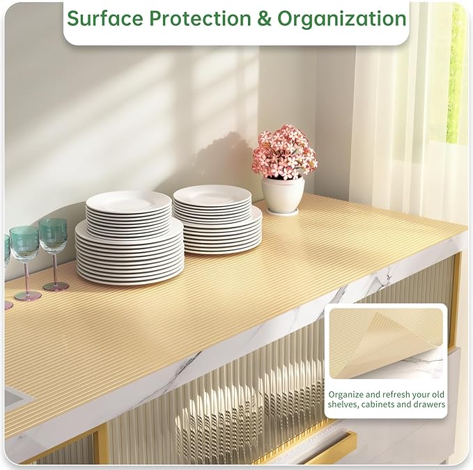 Shelf and Drawer Liner for Kitchen Cabinet, Non-Adhesive 24in x 360in Waterproof Durable Thickened EVA Material Easy-to-Cut Contact Paper Non Slip Mat for Refrigerator, Cupboard, Dresser
