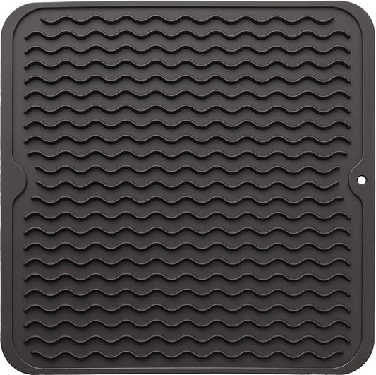 Silicone Dish Drying Mat for Multiple Usage,Easy clean,Eco-friendly,Heat-resistant Silicone Mat for Kitchen Counter or Sink,Refrigerator or Drawer liner Coffee M 12 inches x 12 inches