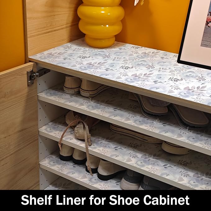 Amiitay Blue Floral Shelf and Drawer Liner for Kitchen,12IN x 20FT Non-Adhesive and Strong Non-Slip Peony Cabinet Drawer Liners for Kitchen Shelf, Waterproof Cupboard Liners,Easy to Clean