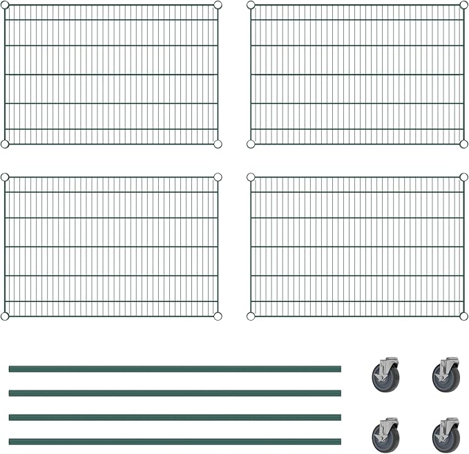 Commercial NSF Listed Green Epoxy Mobile Wire Shelving Kit 24" x 36" x 60", with 4 Shelves Perfect for Warehouse, Walk-in Refrigerator, Freezer, Grocery Store, Restaurant, Dishroom