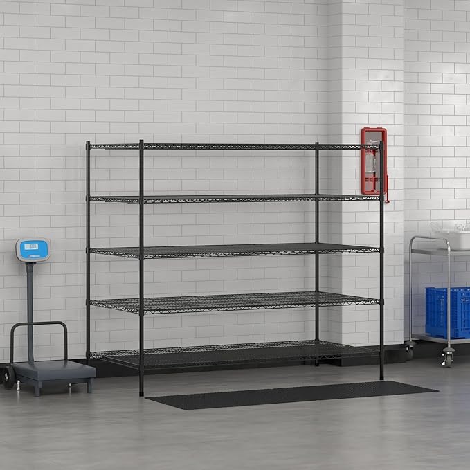 Commercial NSF Listed Black Epoxy Stationary Wire Shelving Kit 36" x 72" x 64", with 5 Shelves Perfect for Warehouse, Walk-in Refrigerator, Freezer, Grocery Store, Restaurant, Dishroom