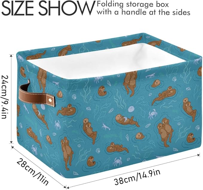 Storage Basket Cube Sea Animal Otter Coral Large Collapsible Toys Storage Box Bin Laundry Organizer for Closet Shelf Nursery Kids Bedroom,15x11x9.5 in,1 Pack