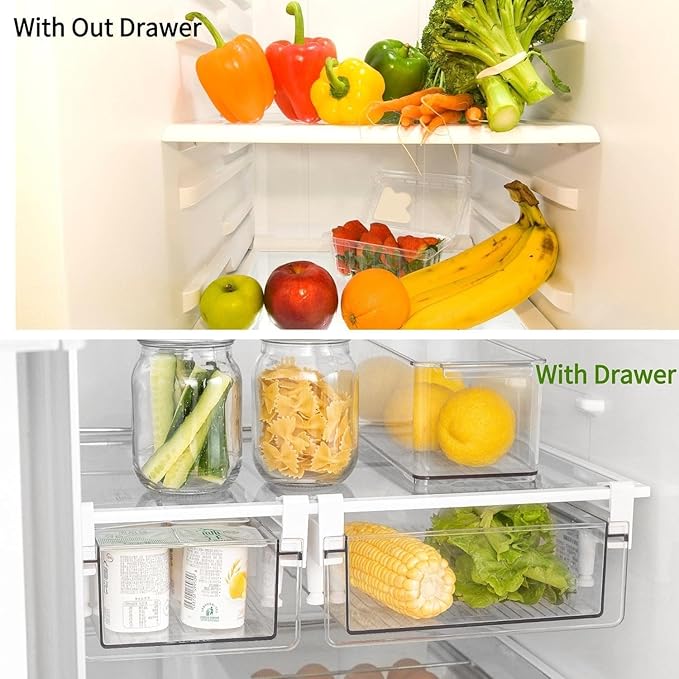 BIINONE Fridge Organizer Drawer, Clear Plastic Fridge Organizer Bins