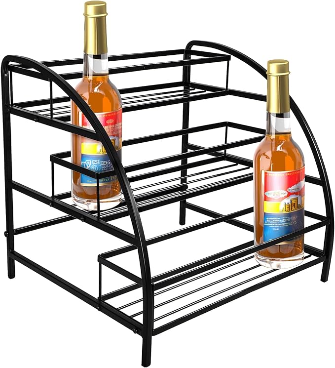 Coffee Syrup Organizer Rack, 9-12 Bottles Syrup Stand Holder for Countertop, 3 Tier Metal Small Wine Rack, Bottle Storage Shelves for Coffee Bar Station, Kitchen, Spice, Soda, Dressing