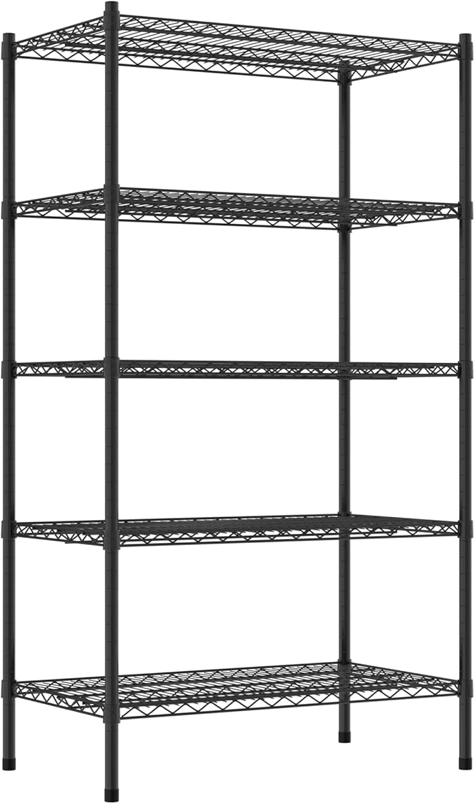 Commercial NSF Listed Black Epoxy Stationary Wire Shelving Kit 21" x 36" x 64", with 5 Shelves Perfect for Warehouse, Walk-in Refrigerator, Freezer, Grocery Store, Restaurant, Dishroom