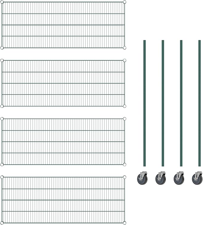 Commercial NSF Listed Green Epoxy Mobile Wire Shelving Kit 21" x 54" x 60", with 4 Shelves Perfect for Warehouse, Walk-in Refrigerator, Freezer, Grocery Store, Restaurant, Dishroom