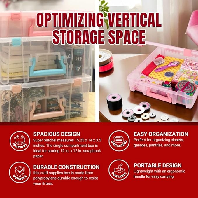 ArtBin 6955RK Super Satchel 1-Compartment Box, Art & Craft Organizer, 1-Pack, Translucent Blush
