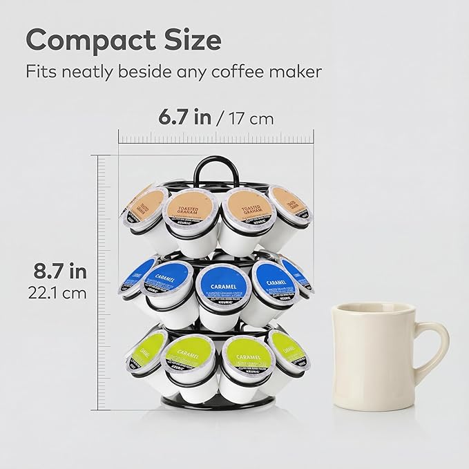 K Cup Holder, Coffee Pod Holder for Keurig, Coffee Pod Storage Organizer for K-cups, Compatible with Keurig Pods and Dolce Gusto, Holds 27 Pods, 360-Degrees Rotating -Black