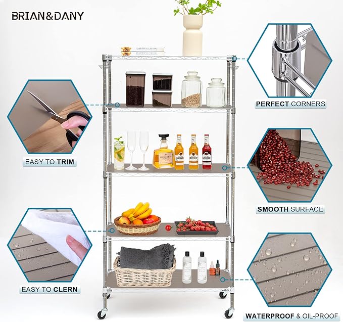 BRIAN & DANY Wire Shelf Liner 14" X 36", Heavy Duty Shelf Liners for Wire Shelving, Waterproof Protector Mats, Set of 5, Charcoal