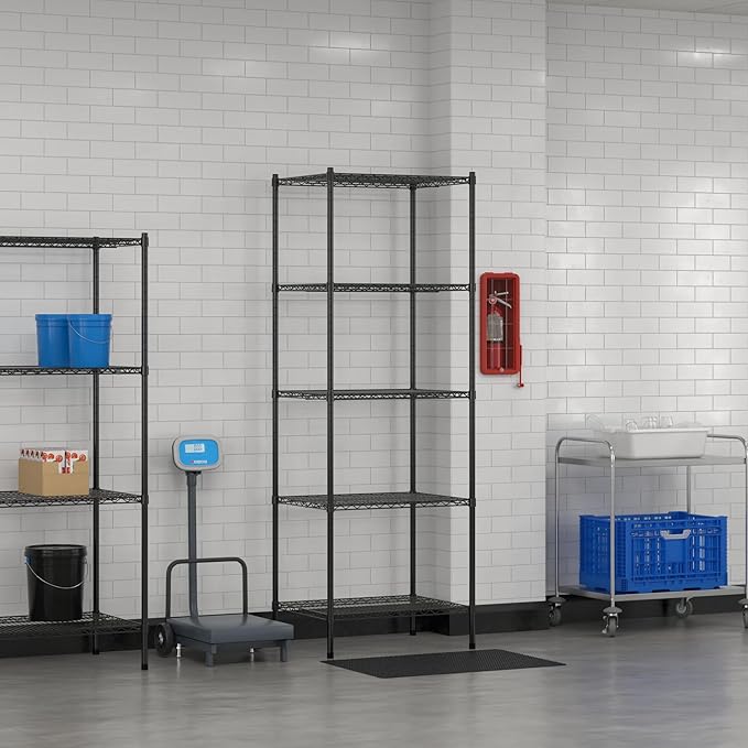 Commercial NSF Listed Black Epoxy Stationary Wire Shelving Kit 24" x 30" x 86", with 5 Shelves Perfect for Warehouse, Walk-in Refrigerator, Freezer, Grocery Store, Restaurant, Dishroom