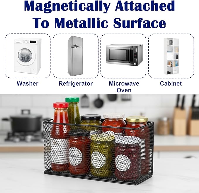 Caeuiciw Magnetic Baskets Shelf Bins Organizer Holder Storage Rack Containers for Fridge, Whiteboard, Locker - Home Kitchen Laundry Office School