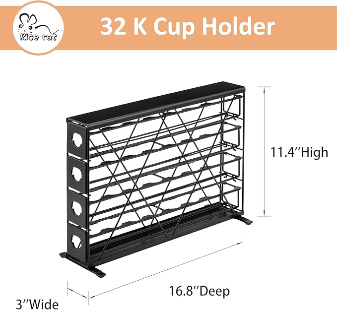 Rice rat k cup Holders for 4 Tier Coffee Pod Holder,Black Metal Space(32 pods)