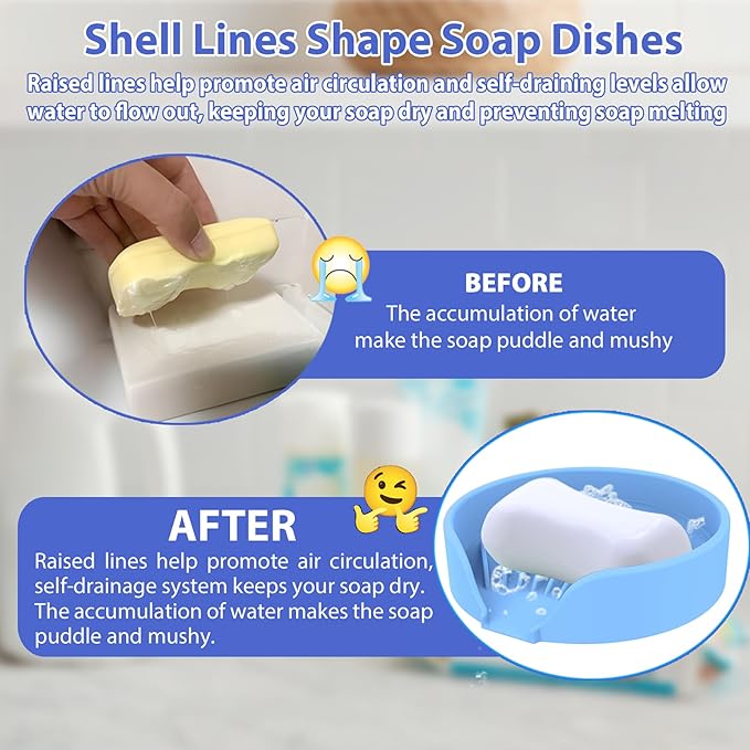 Self Draining Soap Dish, Silicone Soap Holder with Suction Cup and Drain Spout, Kitchen Bathroom Sink Organizer, Dish Soap Bar Tray Savers Sponge Holder, Perfect for Dispenser, Scrubber, Bottle, Cup